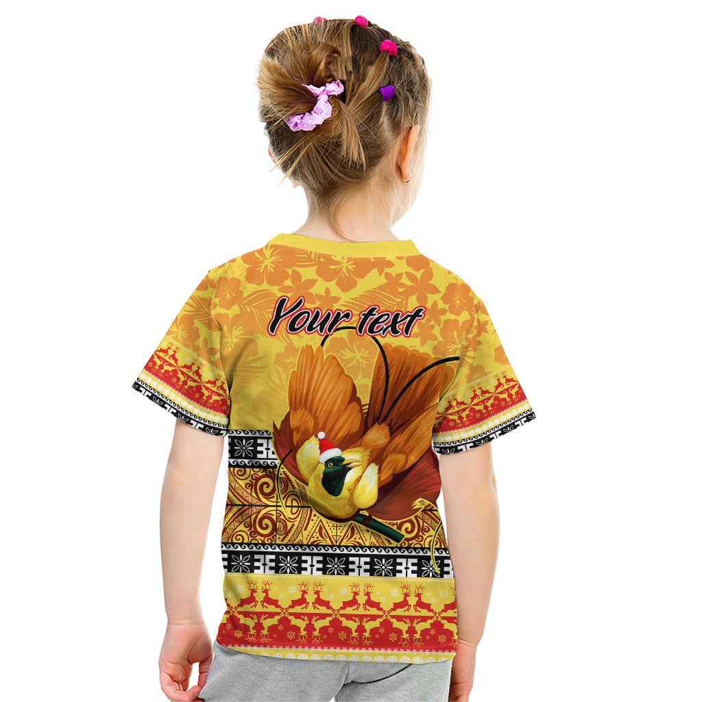 Personalised PNG Hamamas Krismas Kid T Shirt Papua New Guinea Bird Of Paradise Merry Christmas Gold Style - Wonder Print Shop