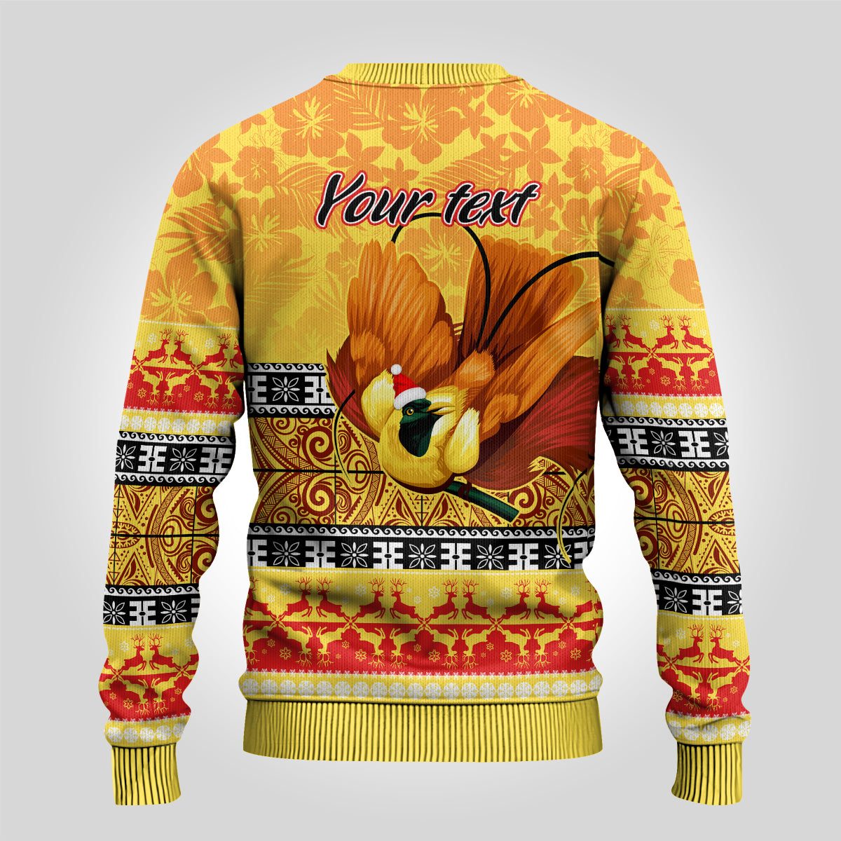 Personalised PNG Hamamas Krismas Ugly Christmas Sweater Papua New Guinea Bird Of Paradise Merry Christmas Gold Style - Wonder Print Shop