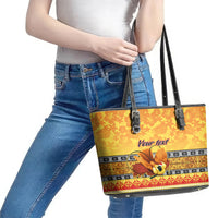 Personalised PNG Hamamas Krismas Leather Tote Bag Papua New Guinea Bird Of Paradise Merry Christmas Gold Style - Wonder Print Shop
