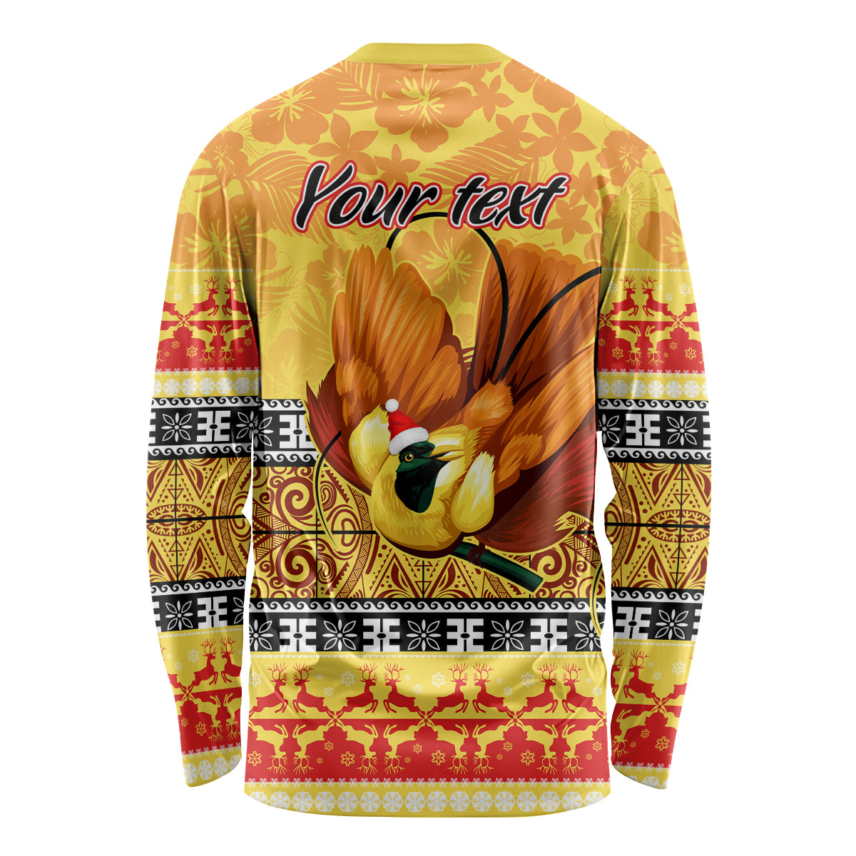 Personalised PNG Hamamas Krismas Long Sleeve Shirt Papua New Guinea Bird Of Paradise Merry Christmas Gold Style - Wonder Print Shop