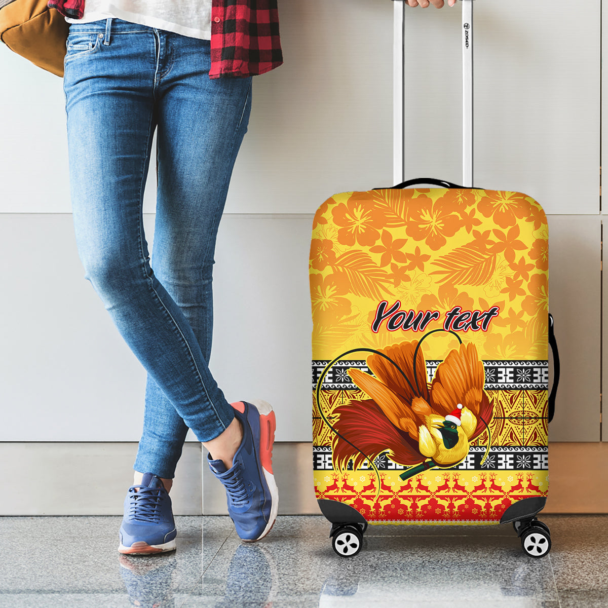 Personalised PNG Hamamas Krismas Luggage Cover Papua New Guinea Bird Of Paradise Merry Christmas Gold Style - Wonder Print Shop