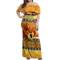 Personalised PNG Hamamas Krismas Off Shoulder Maxi Dress Papua New Guinea Bird Of Paradise Merry Christmas Gold Style - Wonder Print Shop