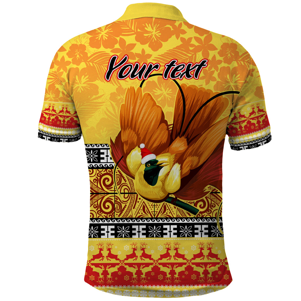Personalised PNG Hamamas Krismas Polo Shirt Papua New Guinea Bird Of Paradise Merry Christmas Gold Style - Wonder Print Shop