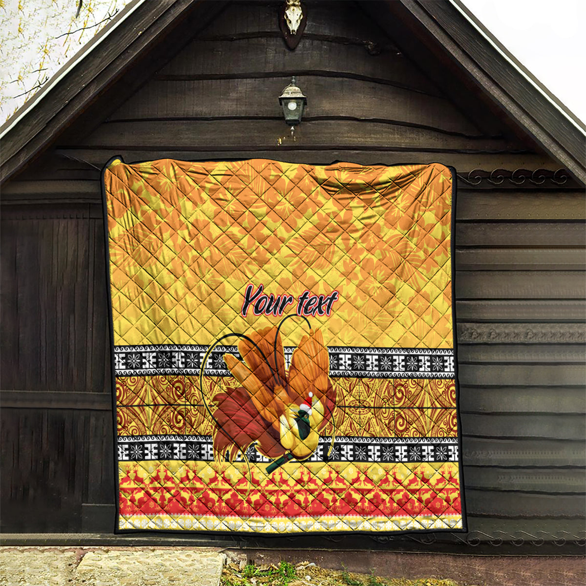 Personalised PNG Hamamas Krismas Quilt Papua New Guinea Bird Of Paradise Merry Christmas Gold Style - Wonder Print Shop