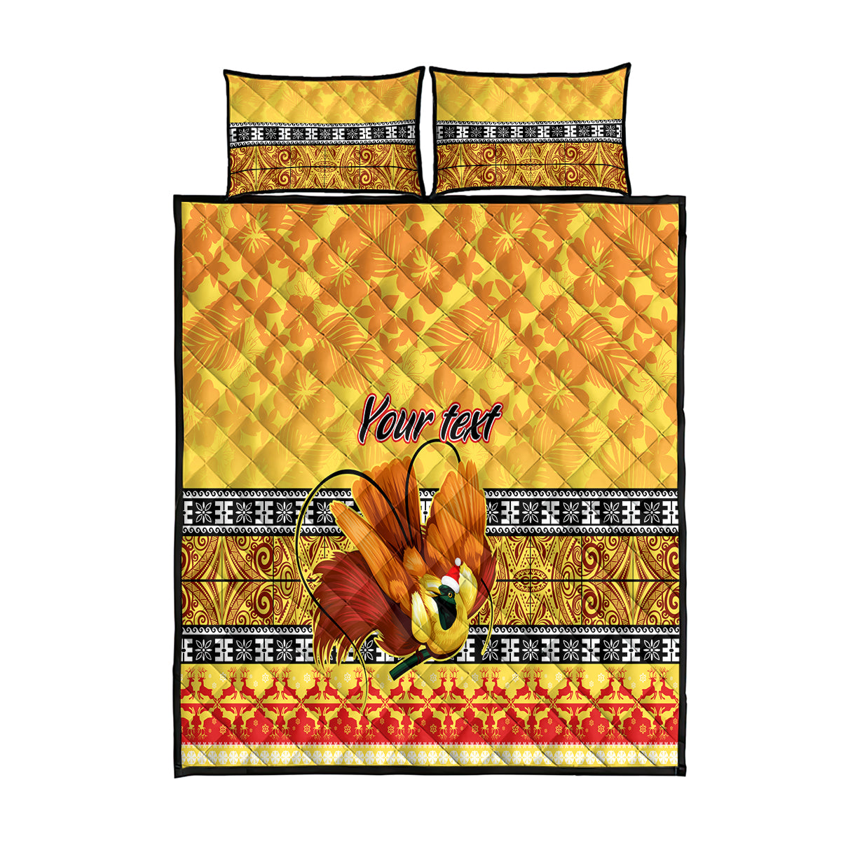 Personalised PNG Hamamas Krismas Quilt Bed Set Papua New Guinea Bird Of Paradise Merry Christmas Gold Style - Wonder Print Shop