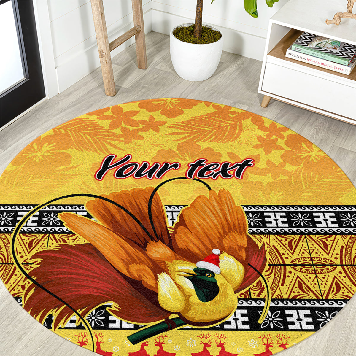 personalised-png-hamamas-krismas-round-carpet-papua-new-guinea-bird-of-paradise-merry-christmas-gold-style