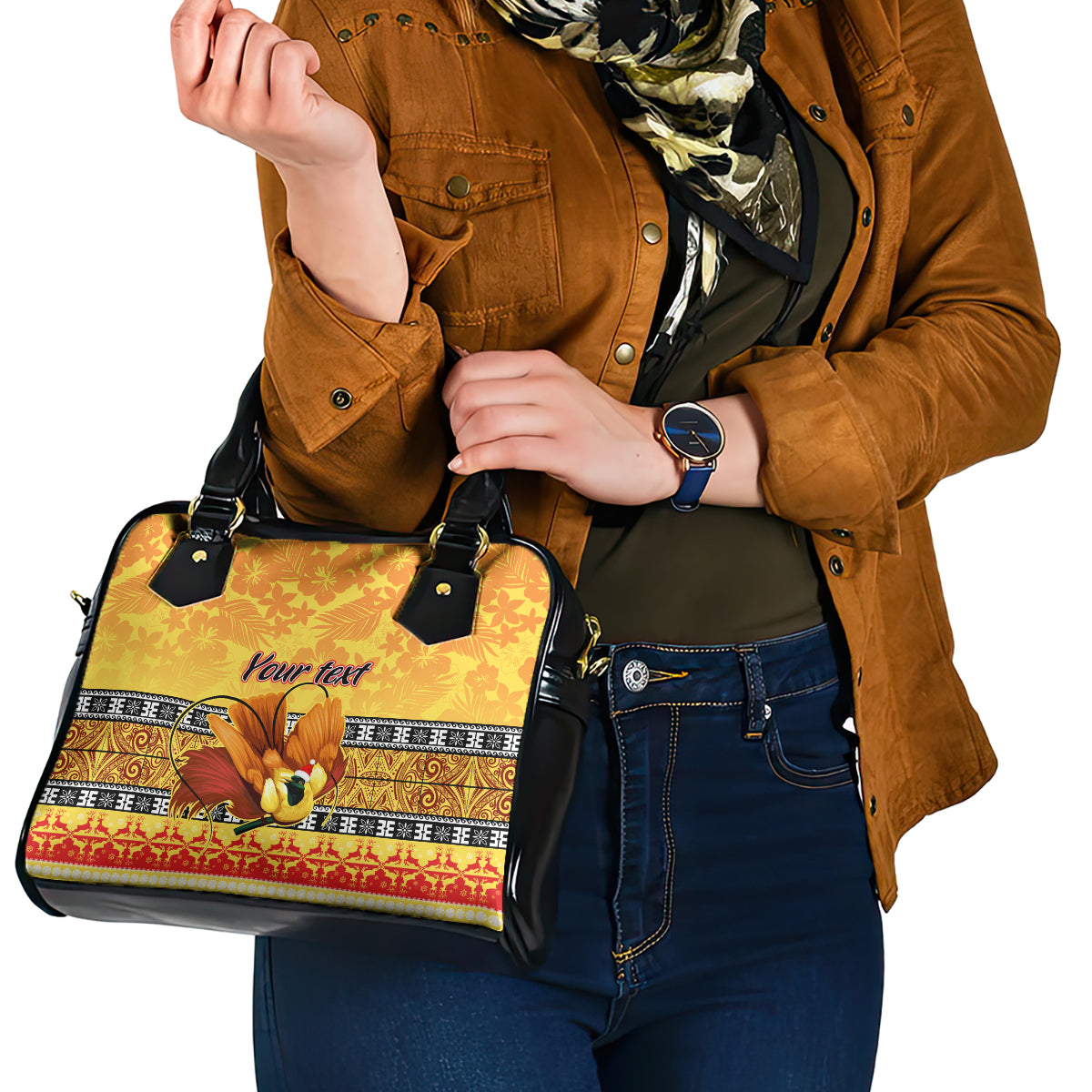 personalised-png-hamamas-krismas-shoulder-handbag-papua-new-guinea-bird-of-paradise-merry-christmas-gold-style