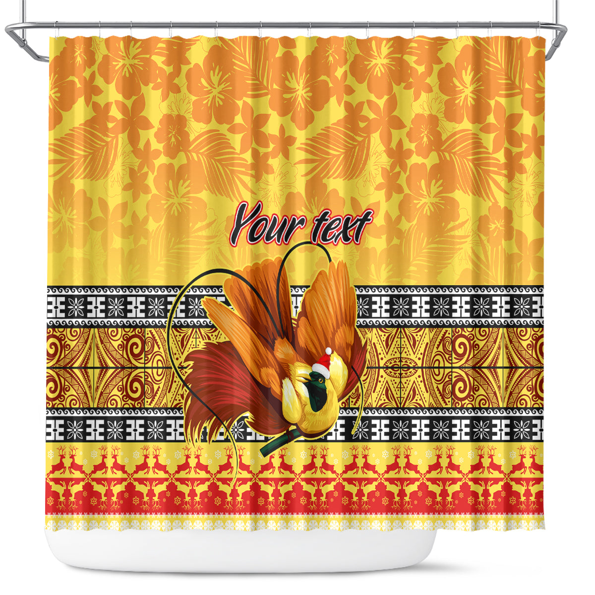 personalised-png-hamamas-krismas-shower-curtain-papua-new-guinea-bird-of-paradise-merry-christmas-gold-style