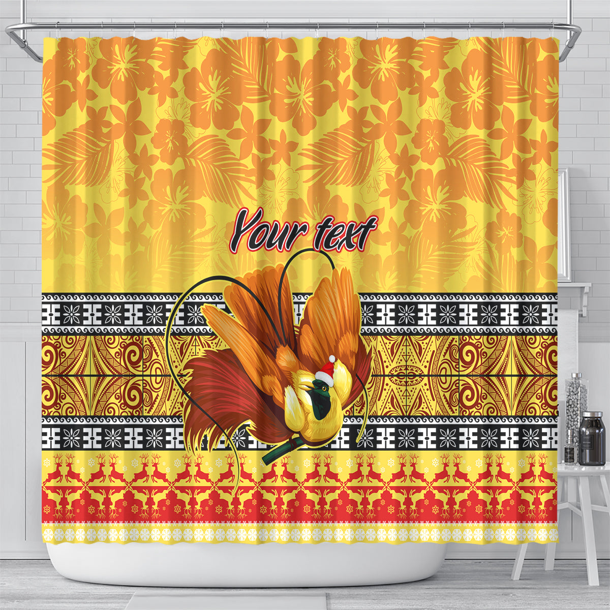 personalised-png-hamamas-krismas-shower-curtain-papua-new-guinea-bird-of-paradise-merry-christmas-gold-style