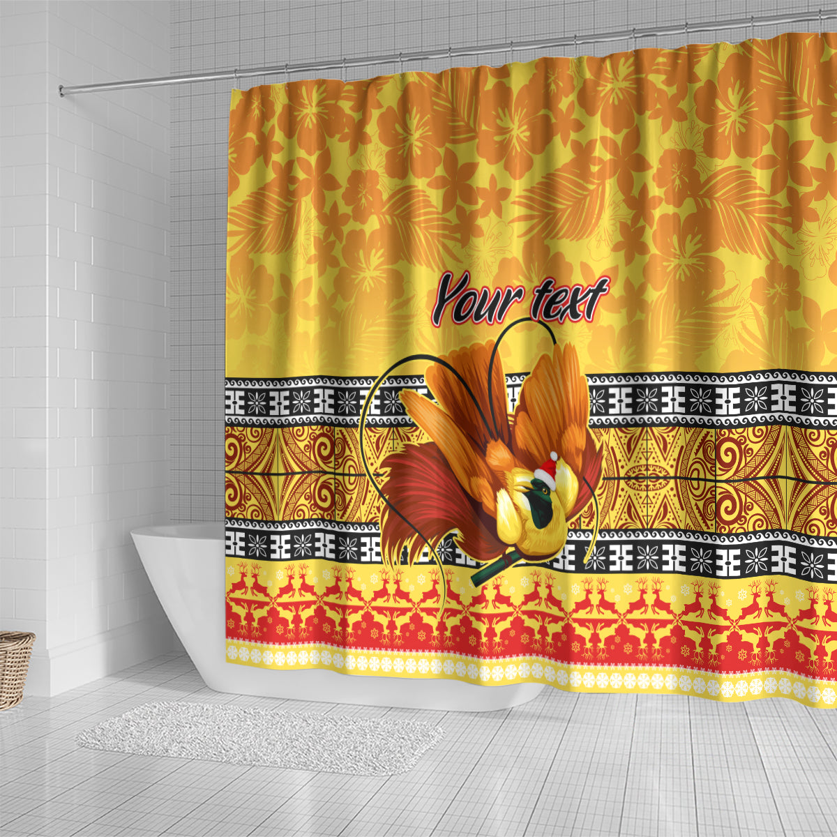 personalised-png-hamamas-krismas-shower-curtain-papua-new-guinea-bird-of-paradise-merry-christmas-gold-style