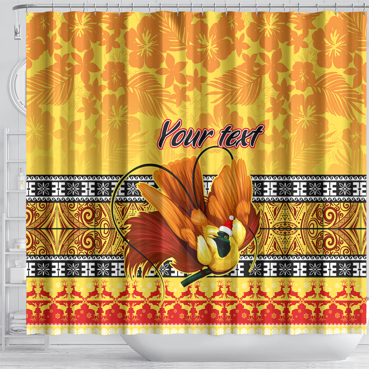 personalised-png-hamamas-krismas-shower-curtain-papua-new-guinea-bird-of-paradise-merry-christmas-gold-style