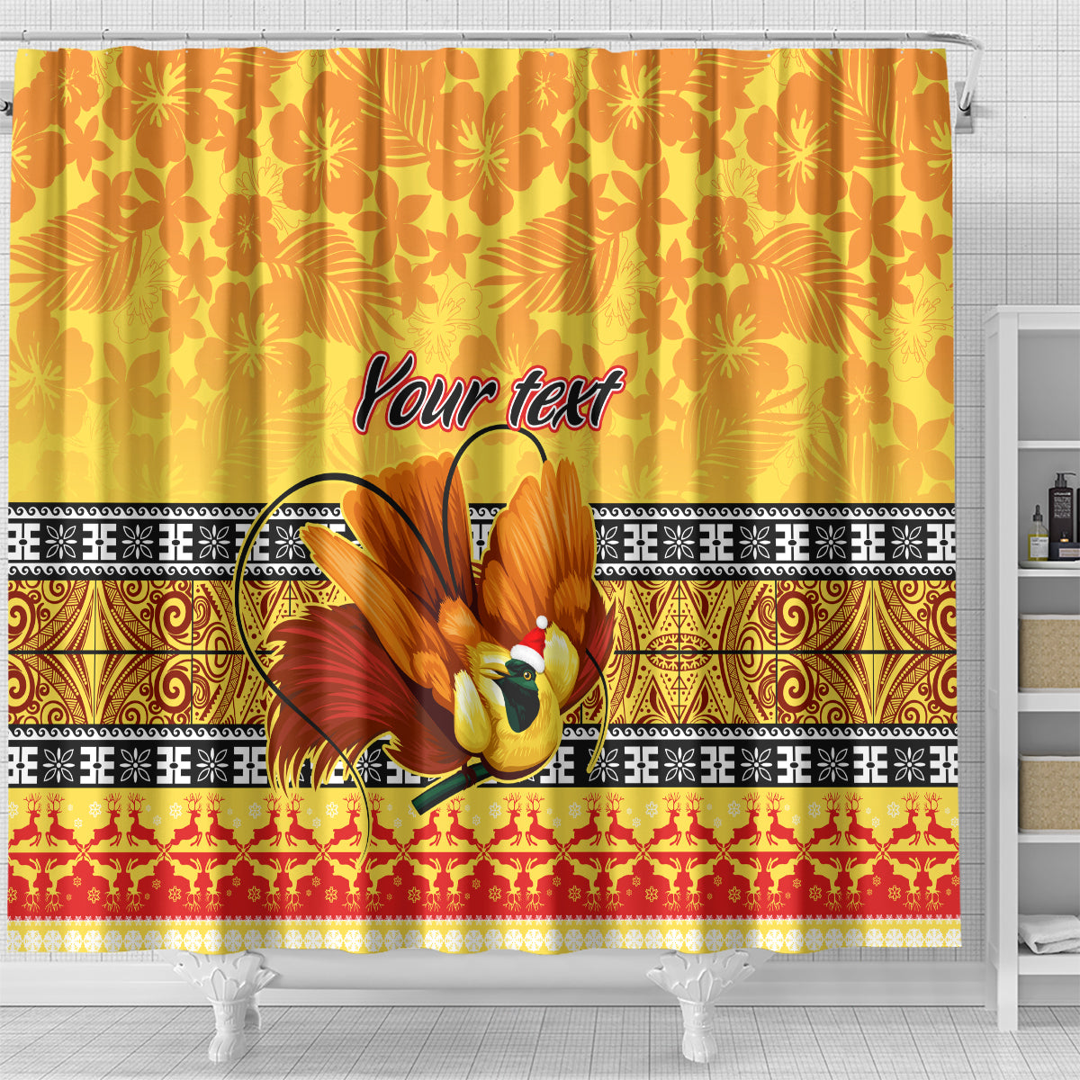 personalised-png-hamamas-krismas-shower-curtain-papua-new-guinea-bird-of-paradise-merry-christmas-gold-style