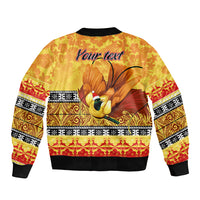 Personalised PNG Hamamas Krismas Sleeve Zip Bomber Jacket Papua New Guinea Bird Of Paradise Merry Christmas Gold Style - Wonder Print Shop