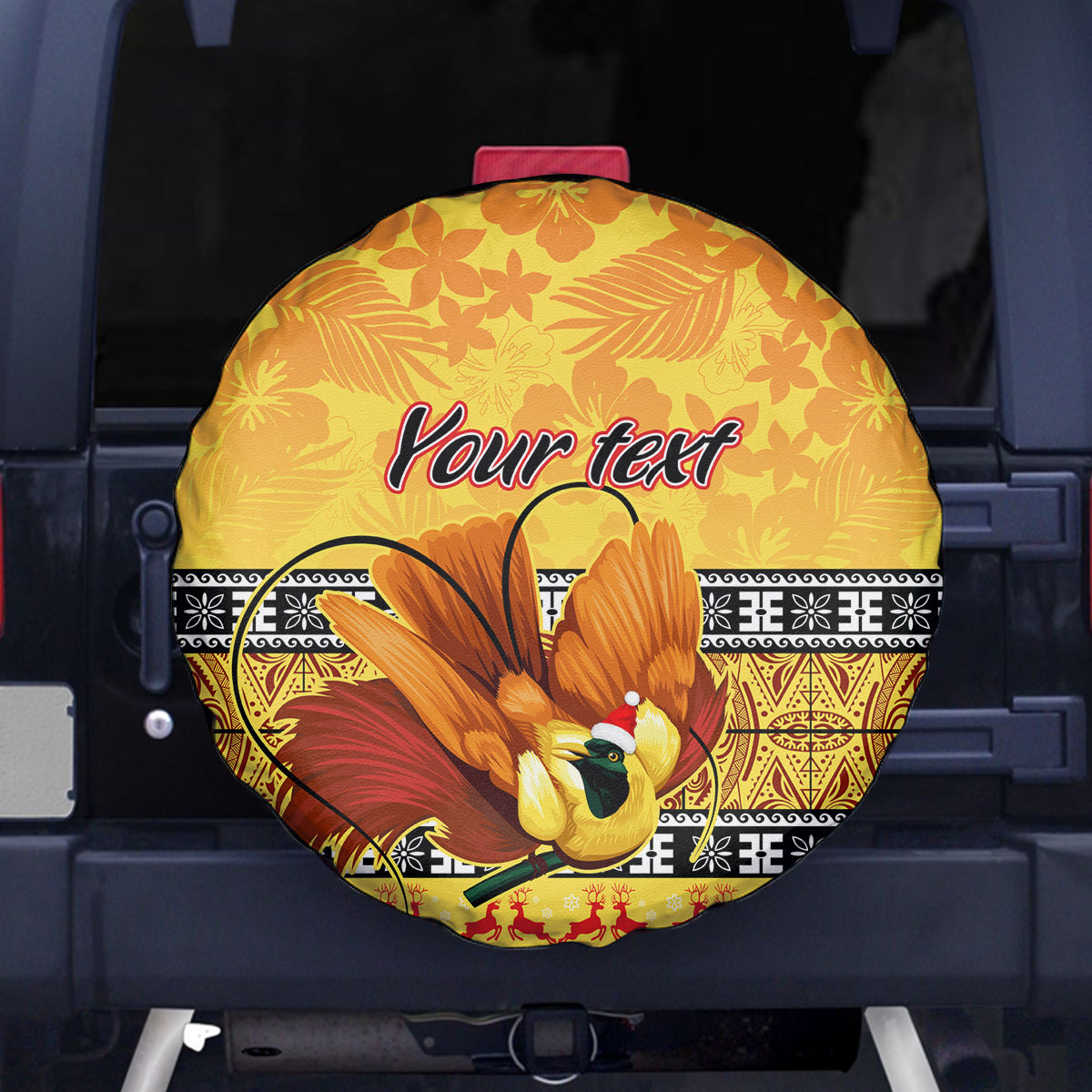 Personalised PNG Hamamas Krismas Spare Tire Cover Papua New Guinea Bird Of Paradise Merry Christmas Gold Style - Wonder Print Shop