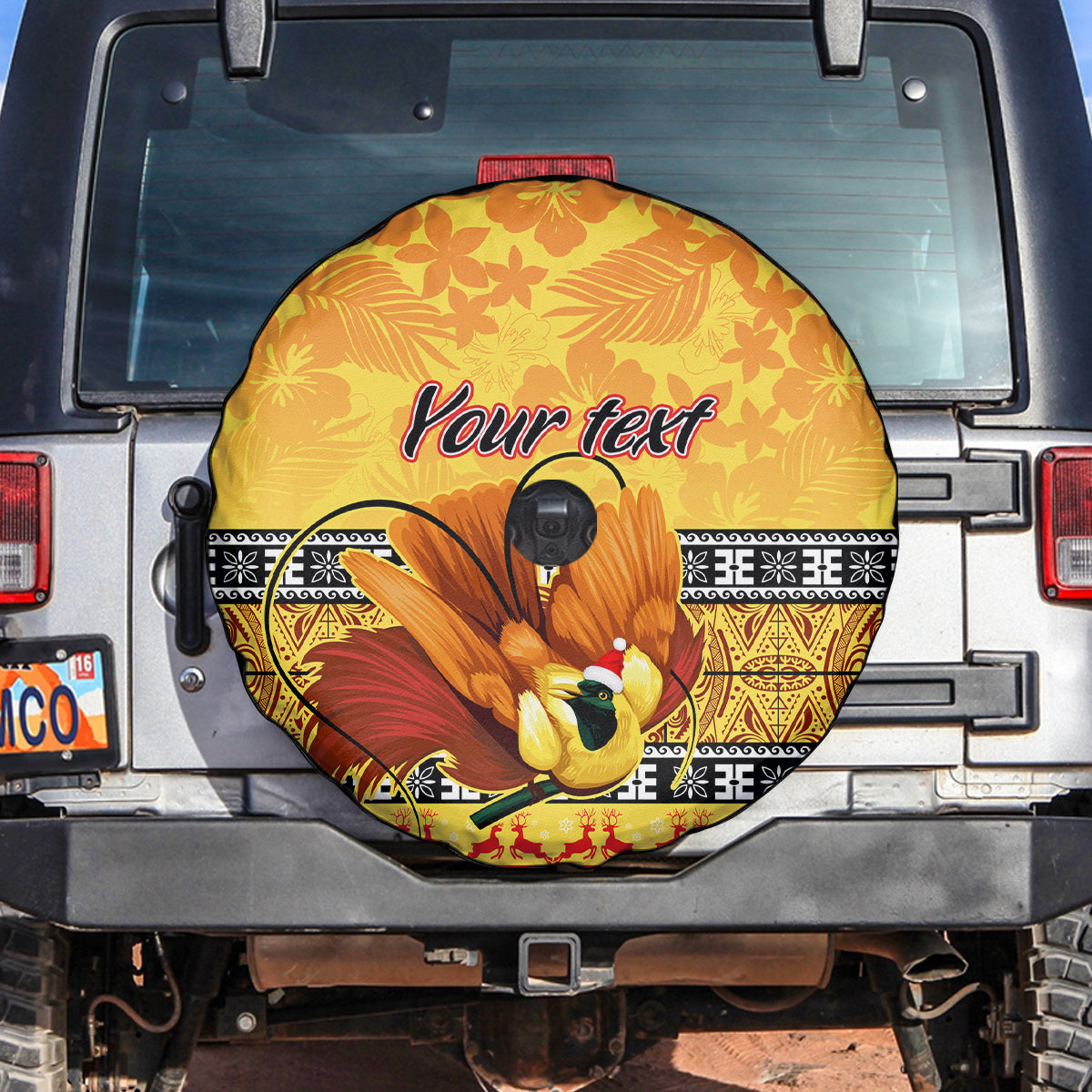 Personalised PNG Hamamas Krismas Spare Tire Cover Papua New Guinea Bird Of Paradise Merry Christmas Gold Style - Wonder Print Shop