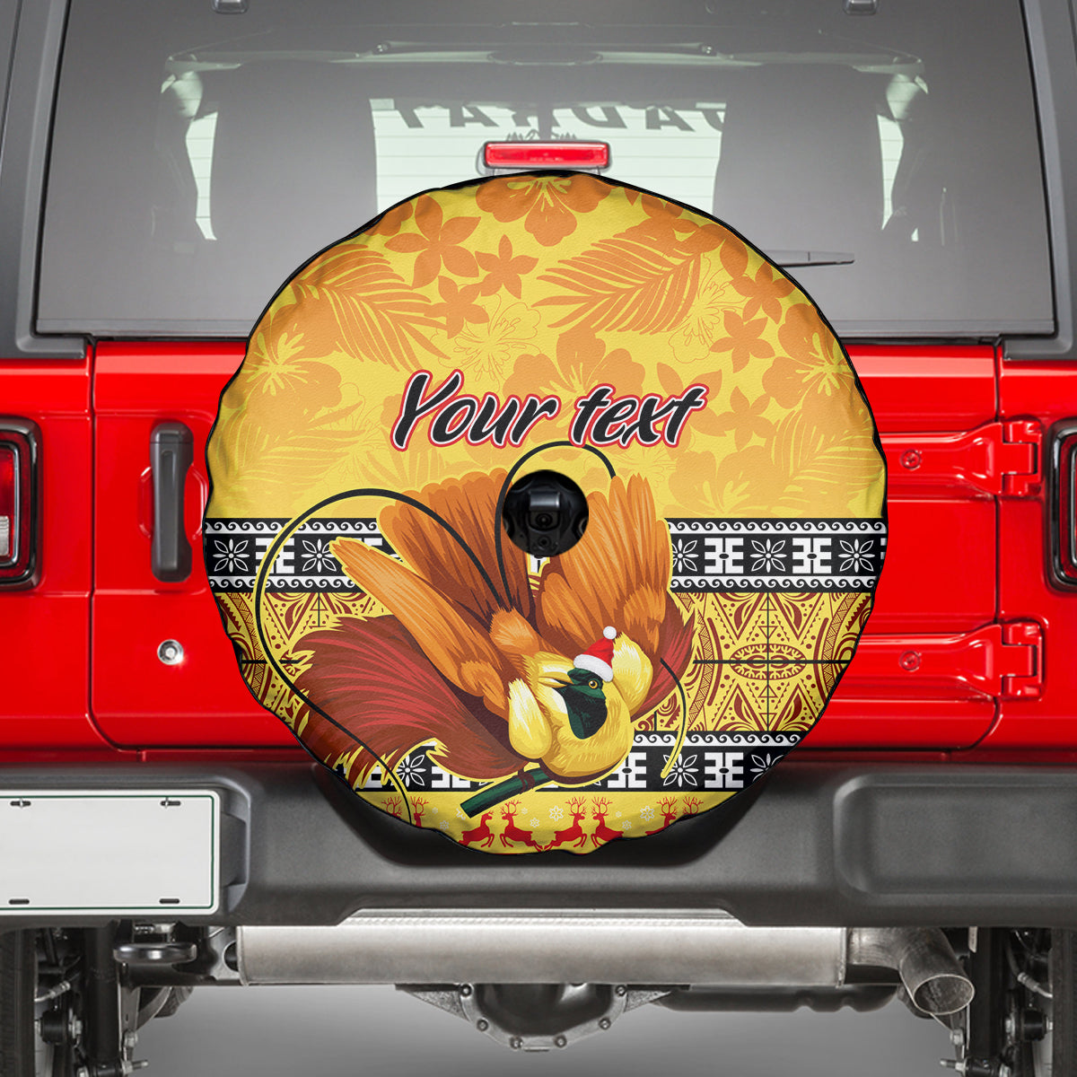 Personalised PNG Hamamas Krismas Spare Tire Cover Papua New Guinea Bird Of Paradise Merry Christmas Gold Style - Wonder Print Shop