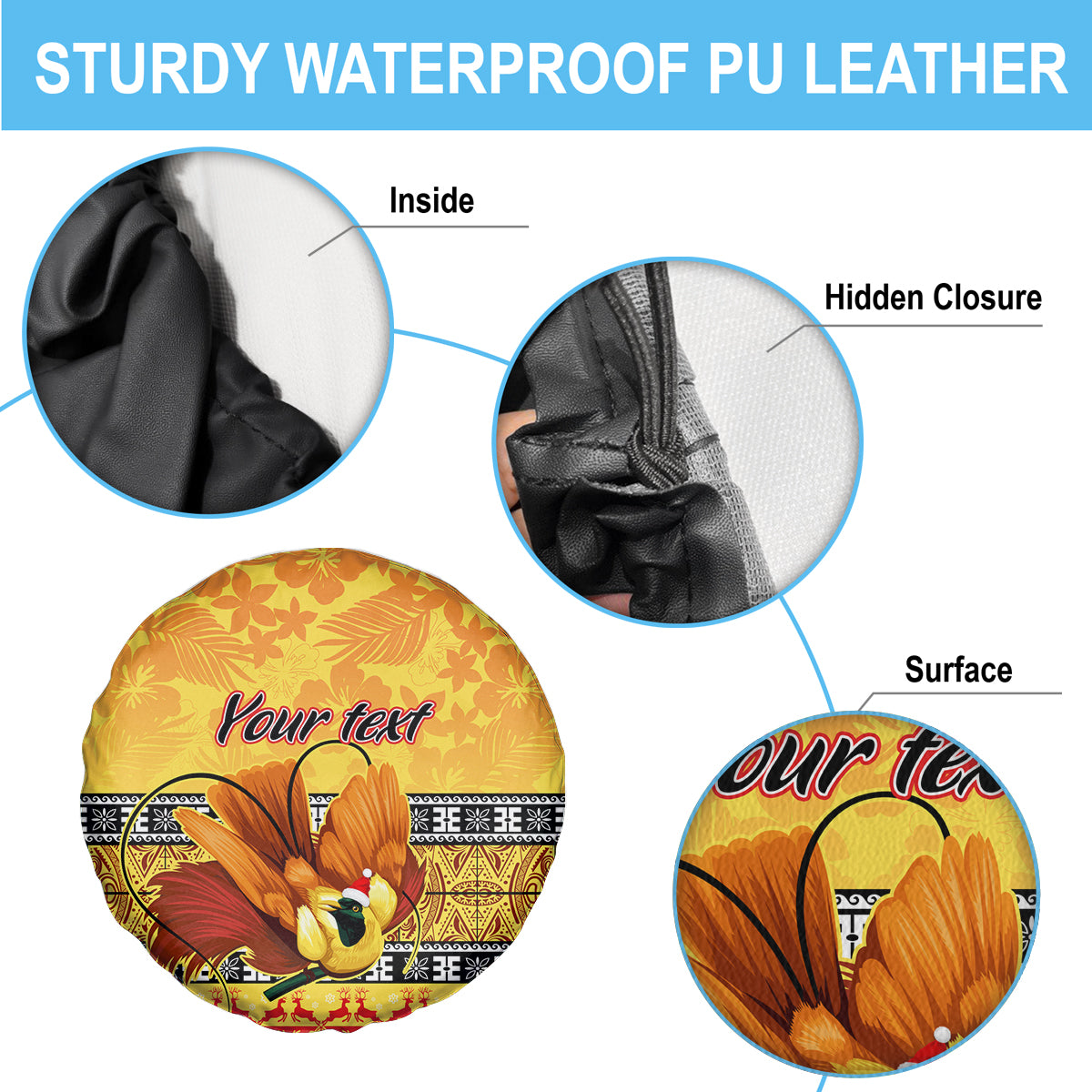 Personalised PNG Hamamas Krismas Spare Tire Cover Papua New Guinea Bird Of Paradise Merry Christmas Gold Style - Wonder Print Shop