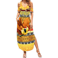 Personalised PNG Hamamas Krismas Summer Maxi Dress Papua New Guinea Bird Of Paradise Merry Christmas Gold Style - Wonder Print Shop