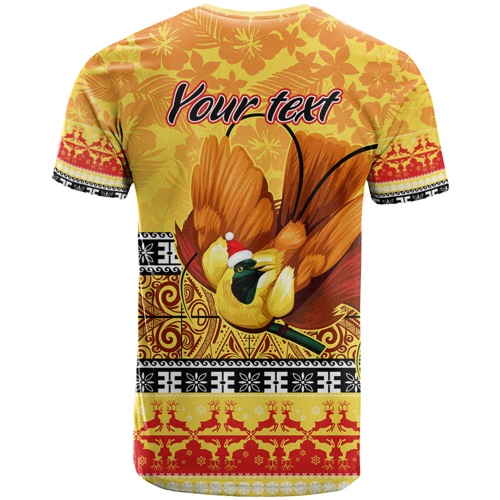 Personalised PNG Hamamas Krismas T Shirt Papua New Guinea Bird Of Paradise Merry Christmas Gold Style - Wonder Print Shop