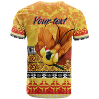 Personalised PNG Hamamas Krismas T Shirt Papua New Guinea Bird Of Paradise Merry Christmas Gold Style - Wonder Print Shop