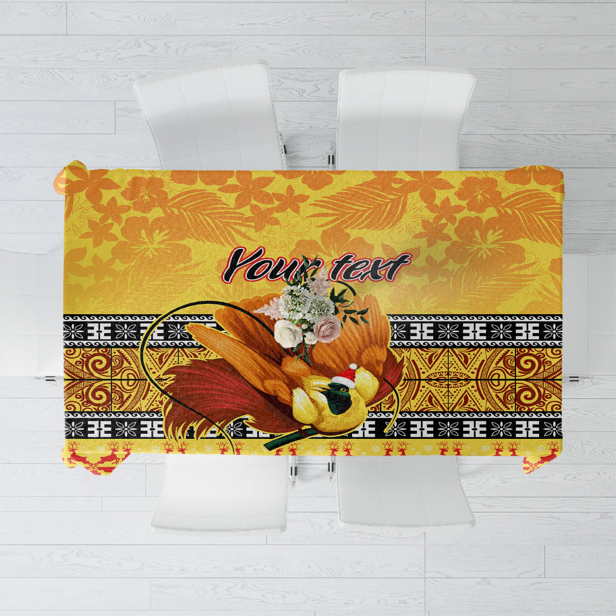 Personalised PNG Hamamas Krismas Tablecloth Papua New Guinea Bird Of Paradise Merry Christmas Gold Style - Wonder Print Shop