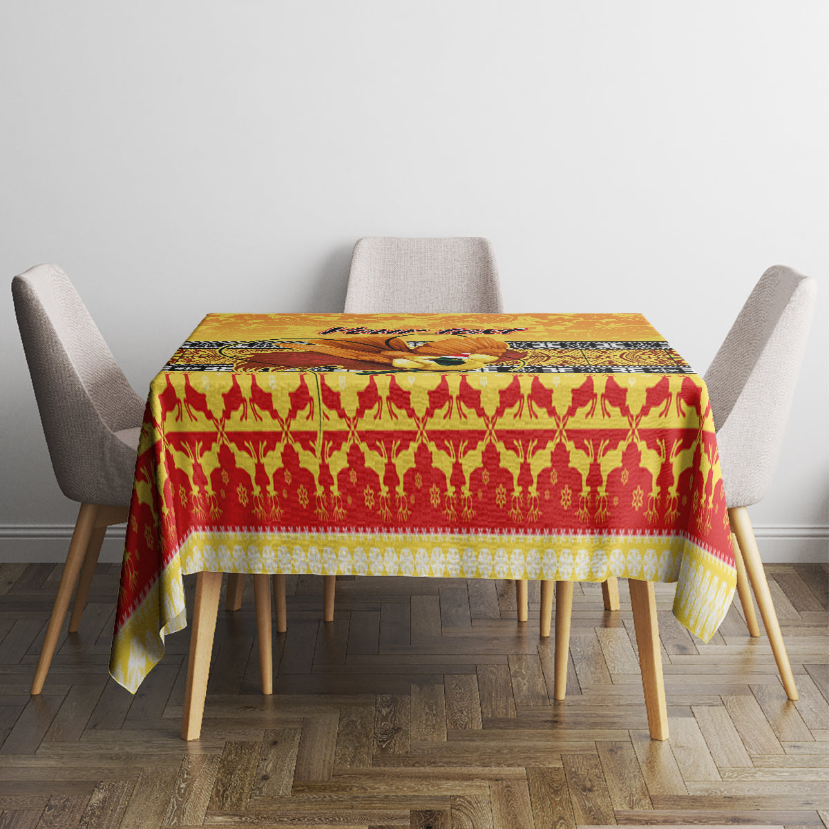 Personalised PNG Hamamas Krismas Tablecloth Papua New Guinea Bird Of Paradise Merry Christmas Gold Style - Wonder Print Shop
