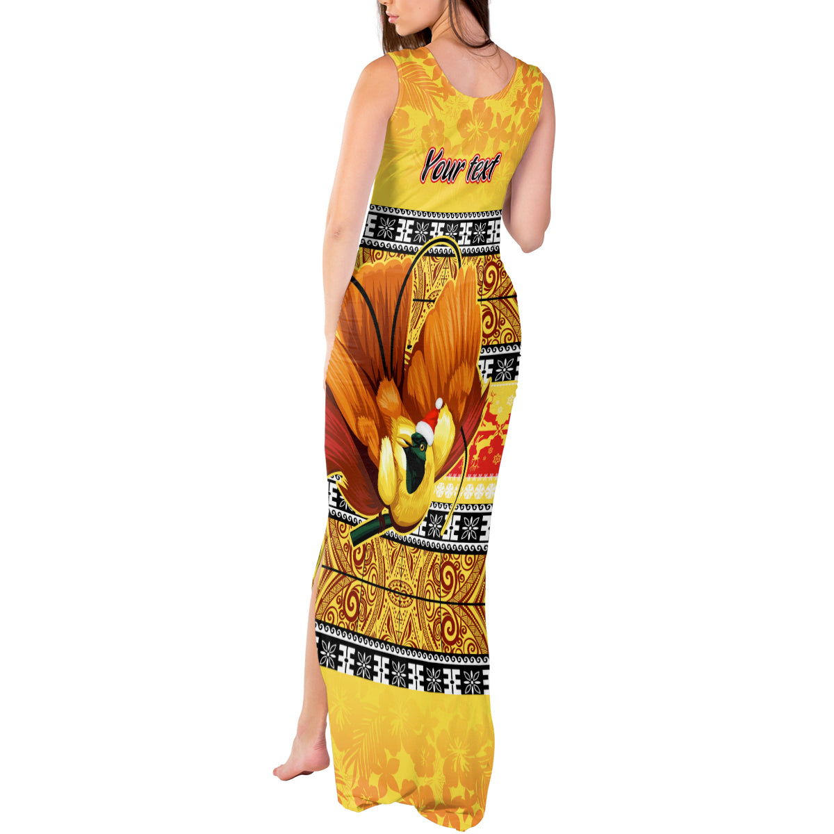 Personalised PNG Hamamas Krismas Tank Maxi Dress Papua New Guinea Bird Of Paradise Merry Christmas Gold Style - Wonder Print Shop