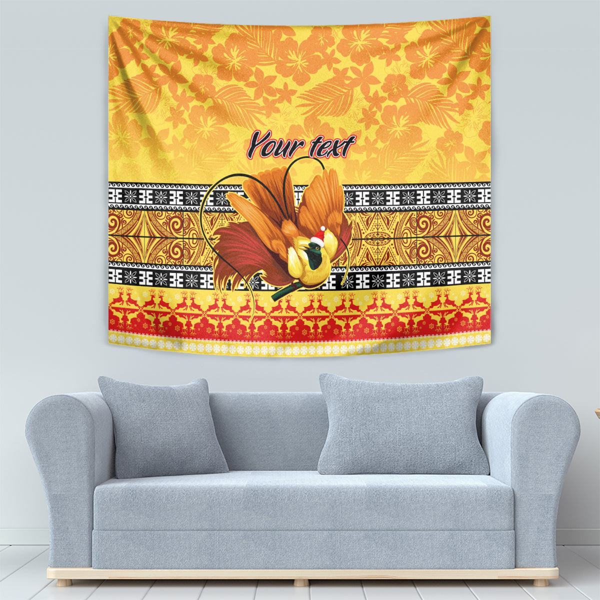 Personalised PNG Hamamas Krismas Tapestry Papua New Guinea Bird Of Paradise Merry Christmas Gold Style - Wonder Print Shop