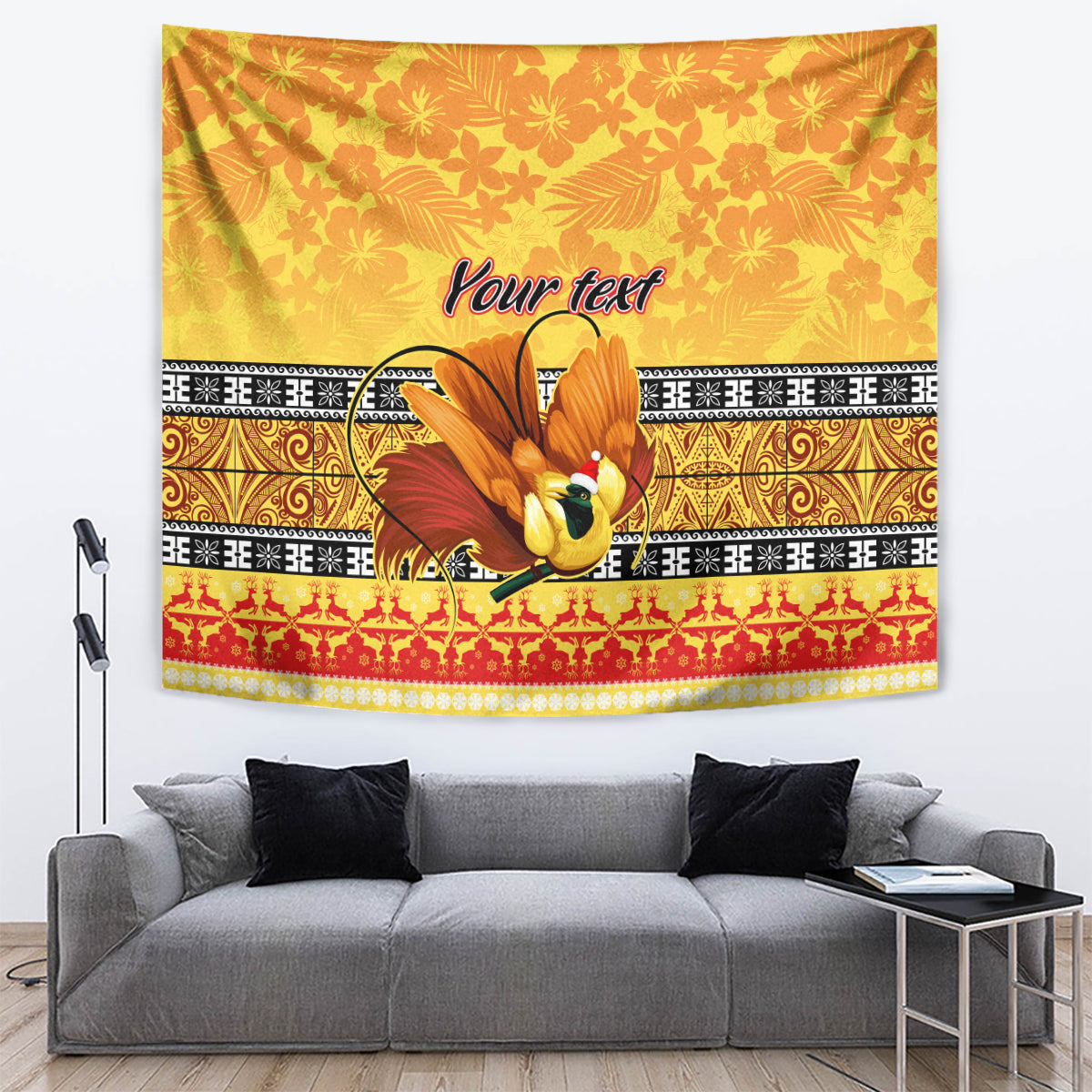 Personalised PNG Hamamas Krismas Tapestry Papua New Guinea Bird Of Paradise Merry Christmas Gold Style - Wonder Print Shop