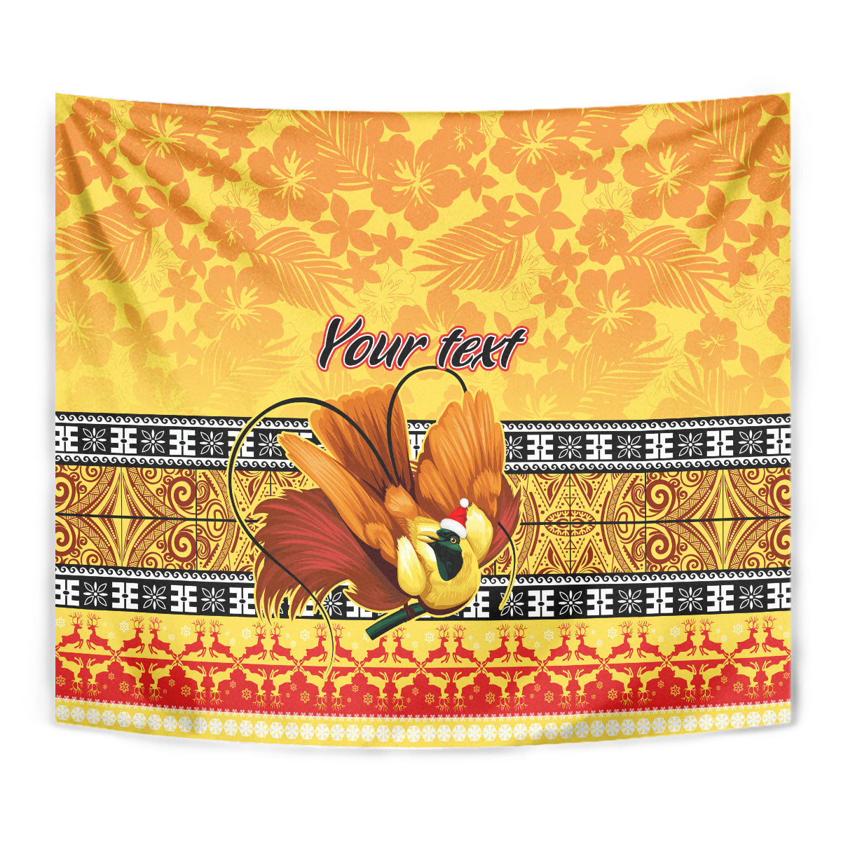 Personalised PNG Hamamas Krismas Tapestry Papua New Guinea Bird Of Paradise Merry Christmas Gold Style - Wonder Print Shop