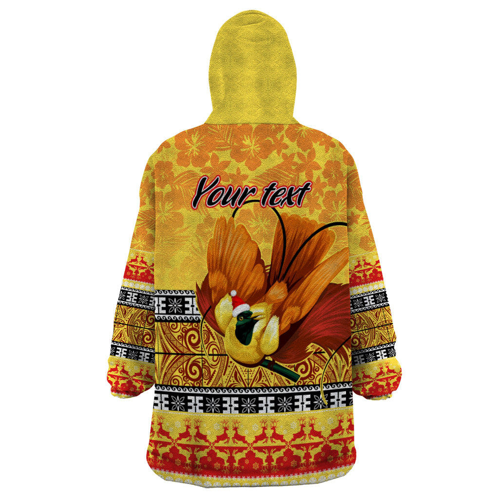 Personalised PNG Hamamas Krismas Wearable Blanket Hoodie Papua New Guinea Bird Of Paradise Merry Christmas Gold Style - Wonder Print Shop
