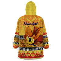 Personalised PNG Hamamas Krismas Wearable Blanket Hoodie Papua New Guinea Bird Of Paradise Merry Christmas Gold Style - Wonder Print Shop