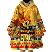 Personalised PNG Hamamas Krismas Wearable Blanket Hoodie Papua New Guinea Bird Of Paradise Merry Christmas Gold Style - Wonder Print Shop