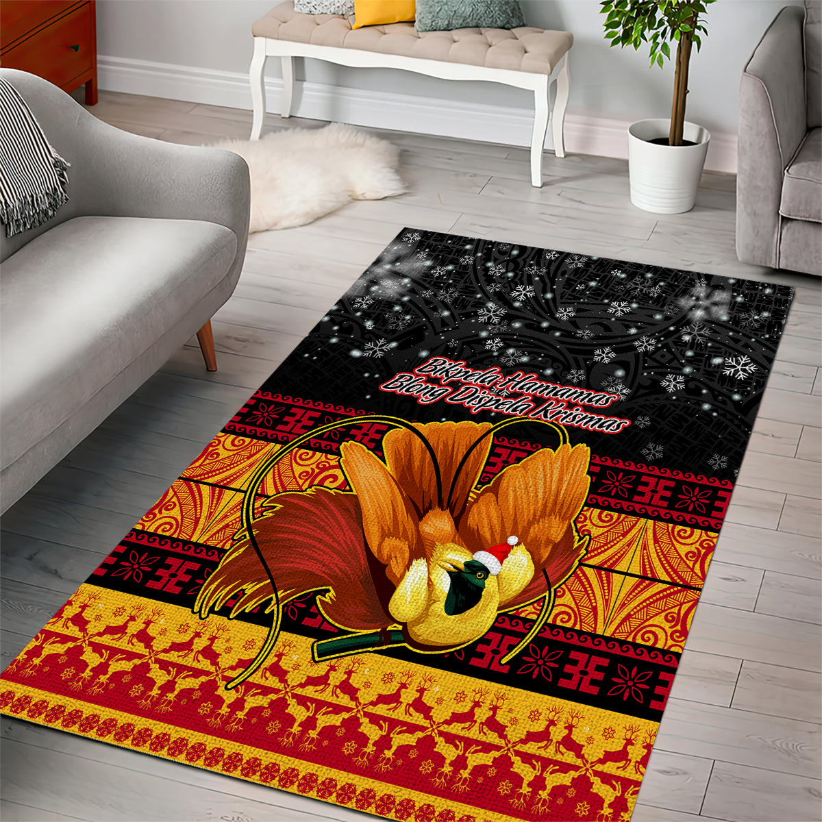 PNG Hamamas Krismas Area Rug Papua New Guinea Bird Of Paradise Merry Christmas Black Style LT9 - Wonder Print Shop