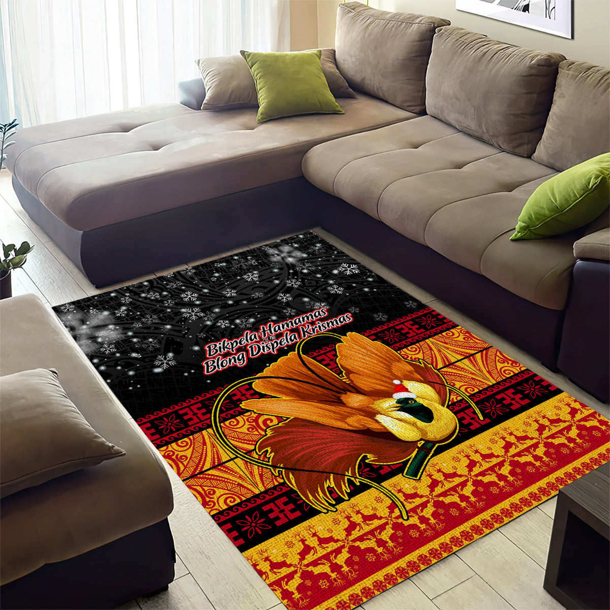 PNG Hamamas Krismas Area Rug Papua New Guinea Bird Of Paradise Merry Christmas Black Style LT9 - Wonder Print Shop