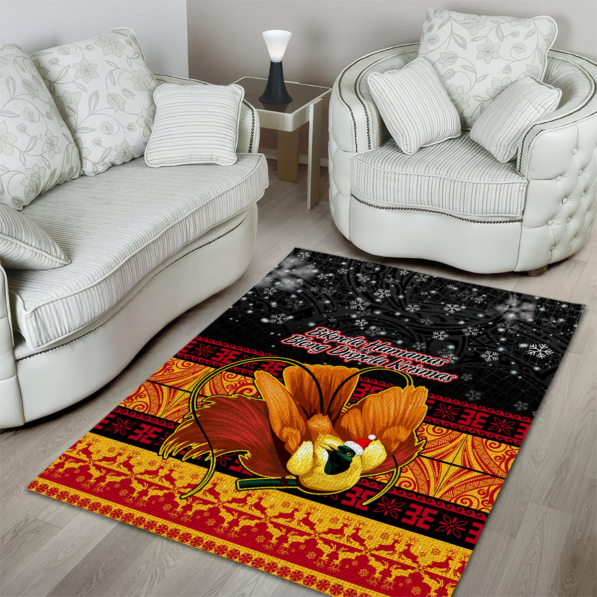 PNG Hamamas Krismas Area Rug Papua New Guinea Bird Of Paradise Merry Christmas Black Style LT9 - Wonder Print Shop