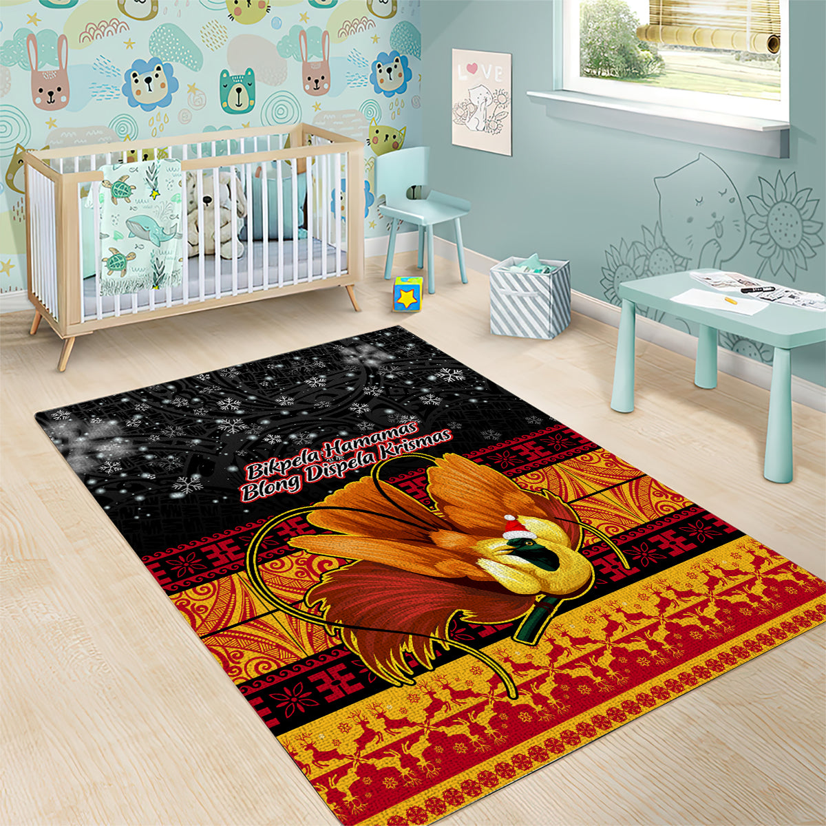 PNG Hamamas Krismas Area Rug Papua New Guinea Bird Of Paradise Merry Christmas Black Style LT9 - Wonder Print Shop