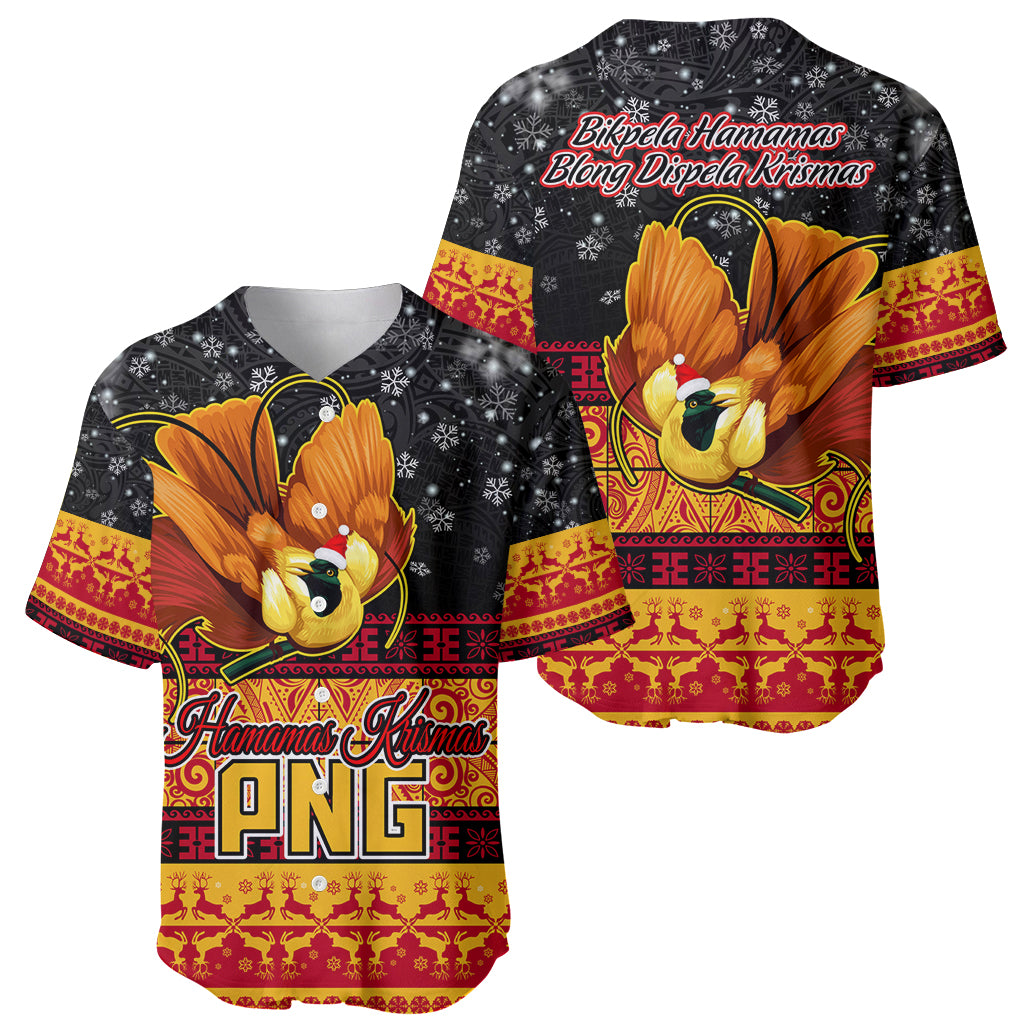 PNG Hamamas Krismas Baseball Jersey Papua New Guinea Bird Of Paradise Merry Christmas Black Style LT9 - Wonder Print Shop