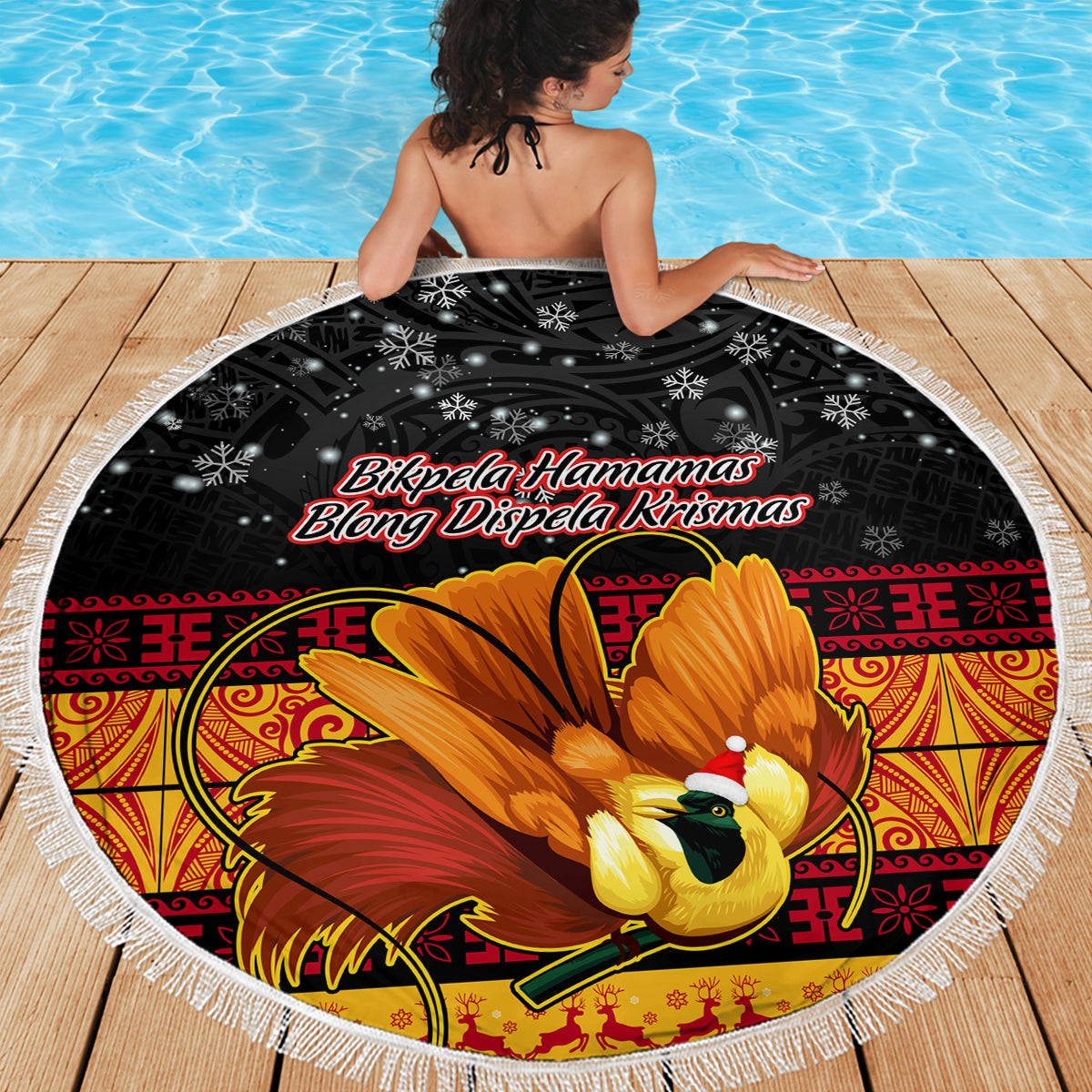 PNG Hamamas Krismas Beach Blanket Papua New Guinea Bird Of Paradise Merry Christmas Black Style LT9 - Wonder Print Shop