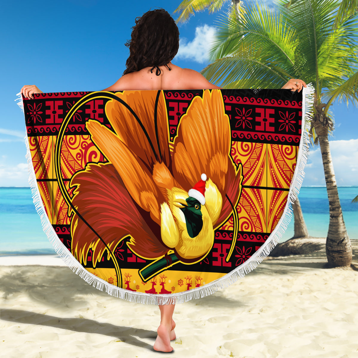 PNG Hamamas Krismas Beach Blanket Papua New Guinea Bird Of Paradise Merry Christmas Black Style LT9 - Wonder Print Shop