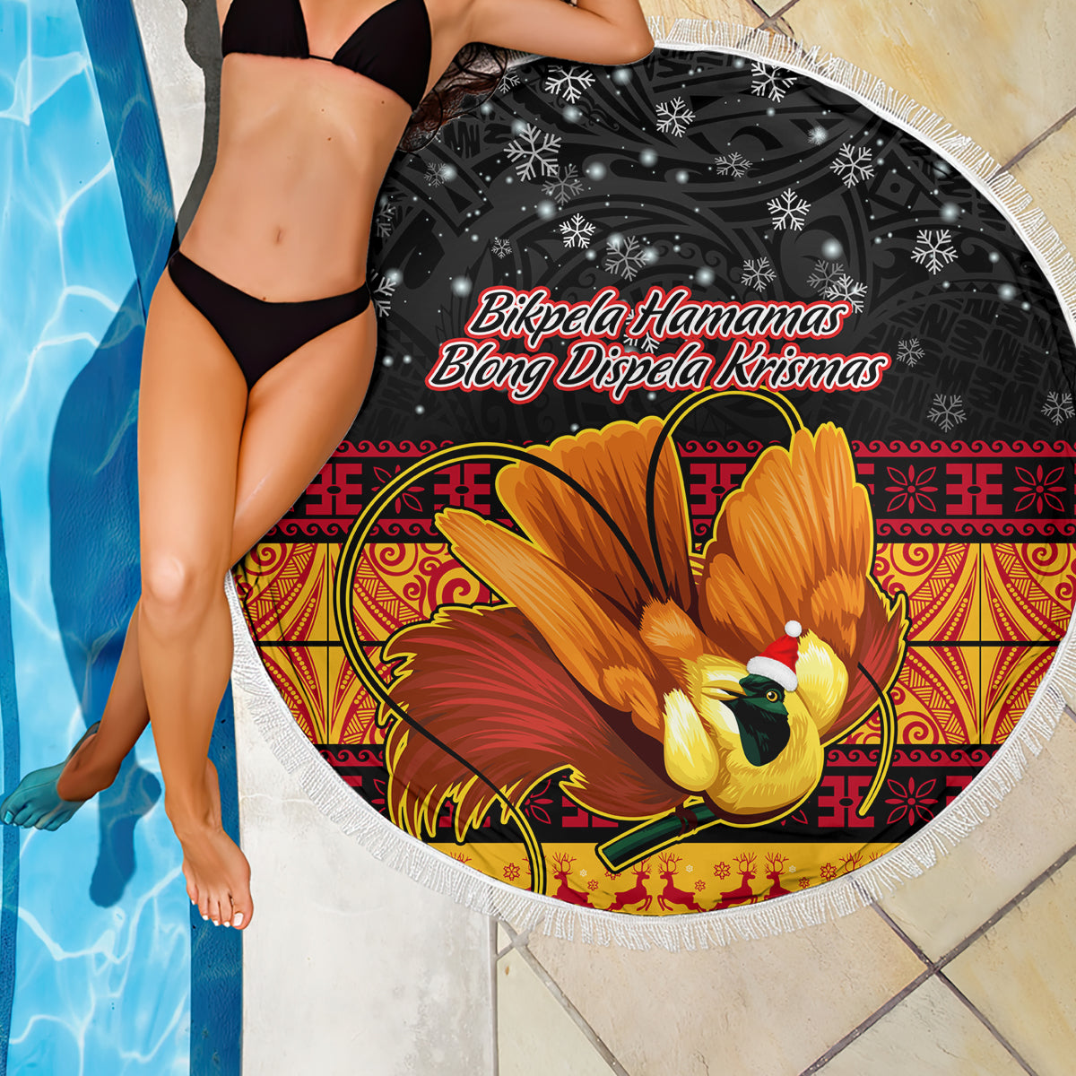 PNG Hamamas Krismas Beach Blanket Papua New Guinea Bird Of Paradise Merry Christmas Black Style LT9 - Wonder Print Shop
