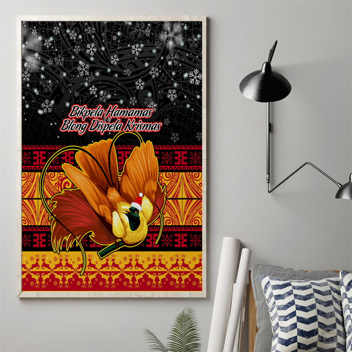 PNG Hamamas Krismas Canvas Wall Art Papua New Guinea Bird Of Paradise Merry Christmas Black Style LT9 - Wonder Print Shop