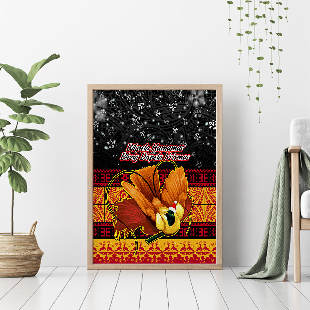 PNG Hamamas Krismas Canvas Wall Art Papua New Guinea Bird Of Paradise Merry Christmas Black Style LT9 - Wonder Print Shop