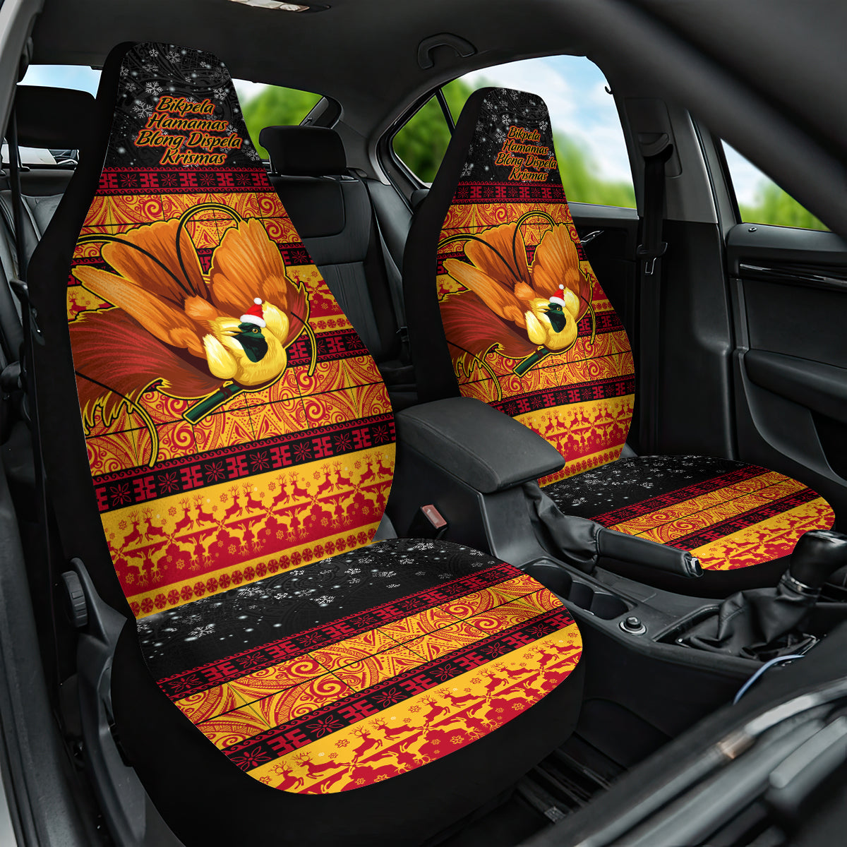 PNG Hamamas Krismas Car Seat Cover Papua New Guinea Bird Of Paradise Merry Christmas Black Style LT9 - Wonder Print Shop