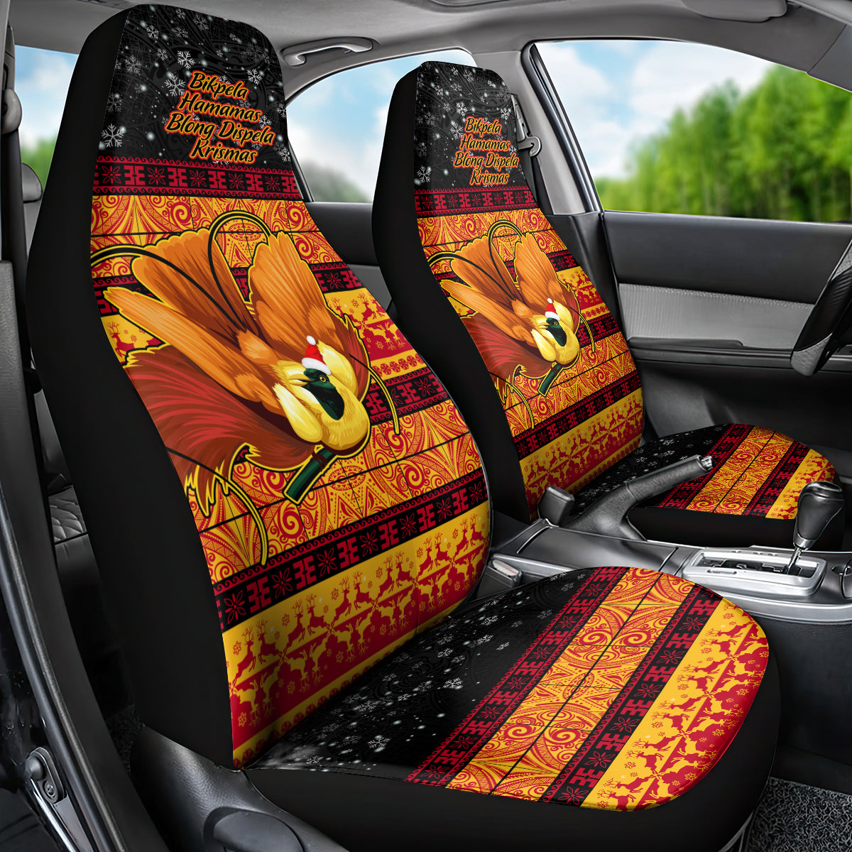 PNG Hamamas Krismas Car Seat Cover Papua New Guinea Bird Of Paradise Merry Christmas Black Style LT9 - Wonder Print Shop
