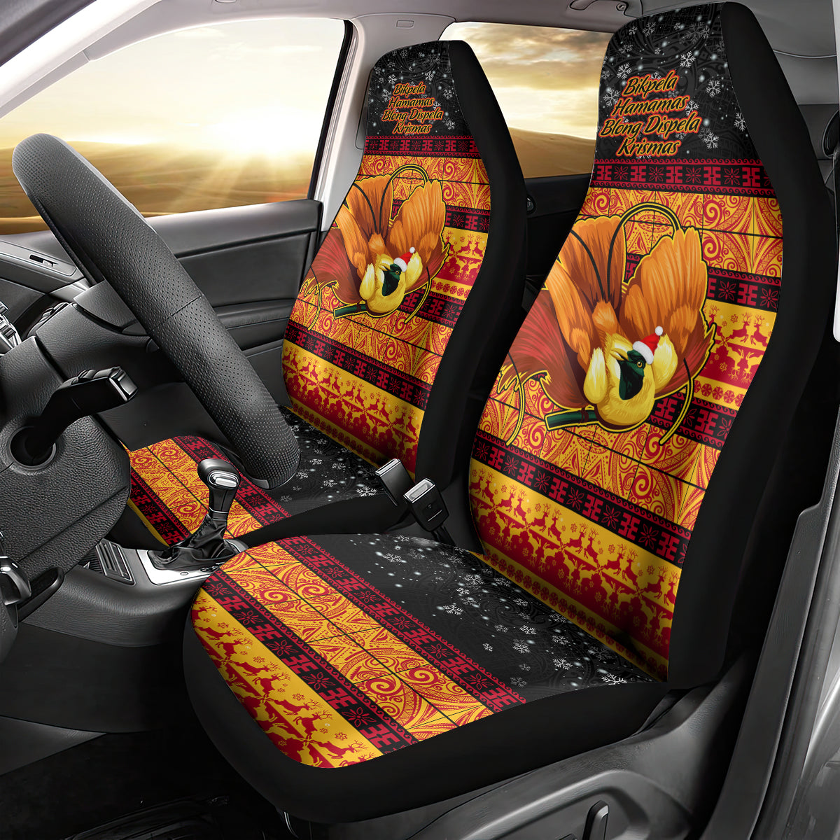 PNG Hamamas Krismas Car Seat Cover Papua New Guinea Bird Of Paradise Merry Christmas Black Style LT9 - Wonder Print Shop