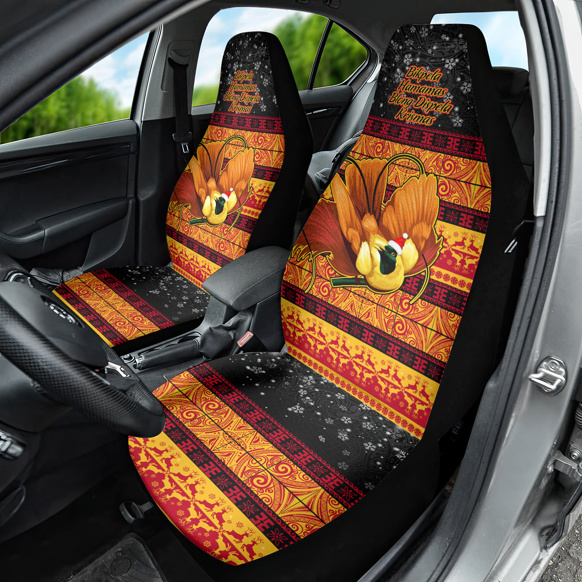 PNG Hamamas Krismas Car Seat Cover Papua New Guinea Bird Of Paradise Merry Christmas Black Style LT9 - Wonder Print Shop