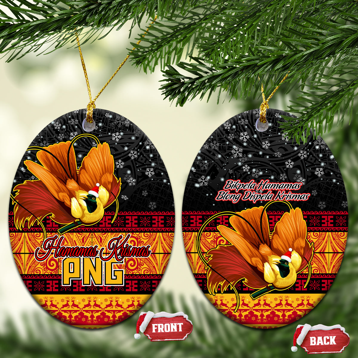 PNG Hamamas Krismas Ceramic Ornament Papua New Guinea Bird Of Paradise Merry Christmas Black Style LT9 - Wonder Print Shop