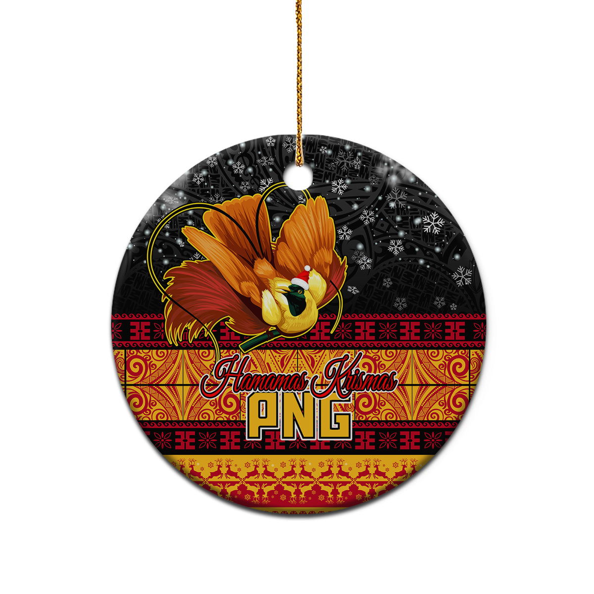 PNG Hamamas Krismas Ceramic Ornament Papua New Guinea Bird Of Paradise Merry Christmas Black Style LT9 - Wonder Print Shop