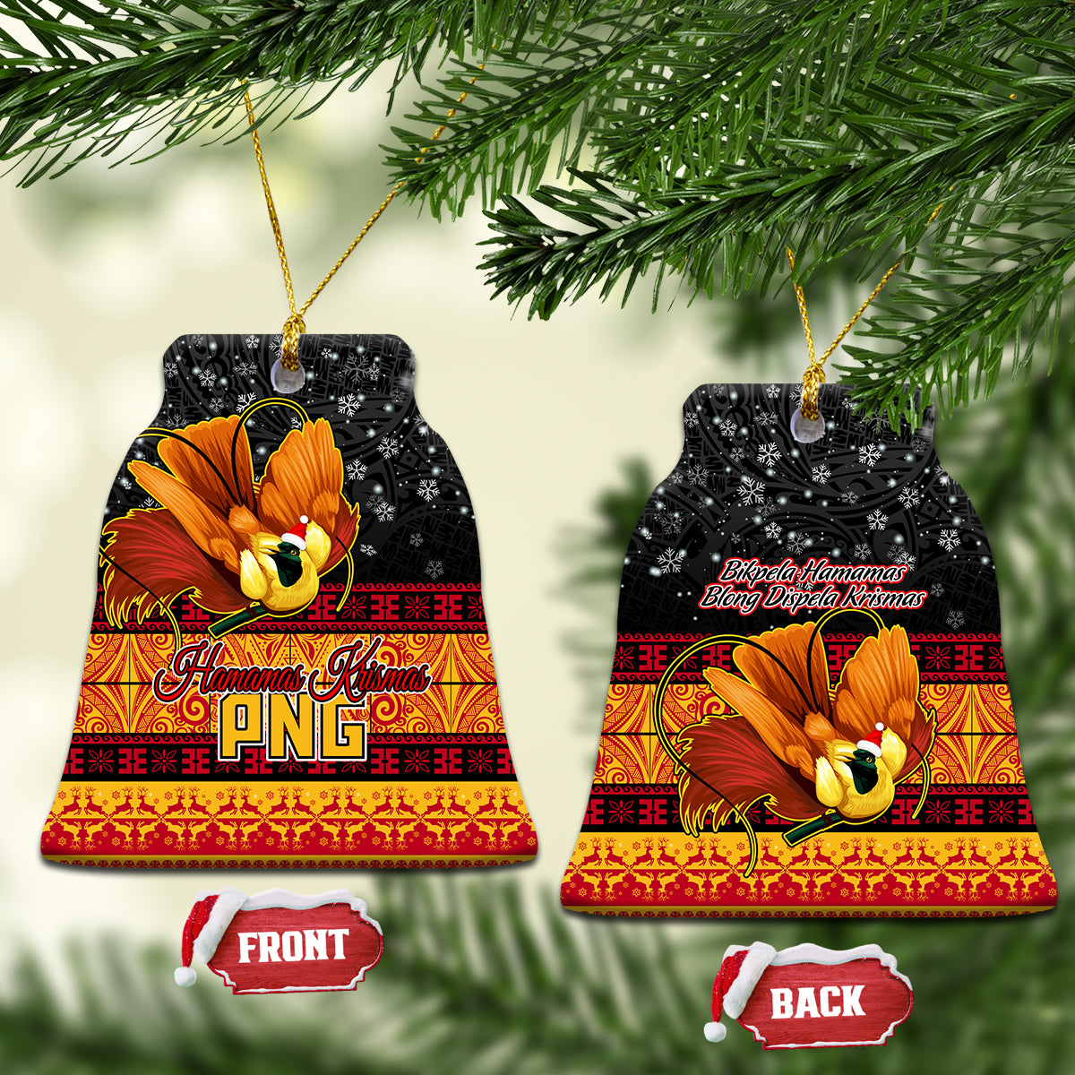 PNG Hamamas Krismas Ceramic Ornament Papua New Guinea Bird Of Paradise Merry Christmas Black Style LT9 - Wonder Print Shop